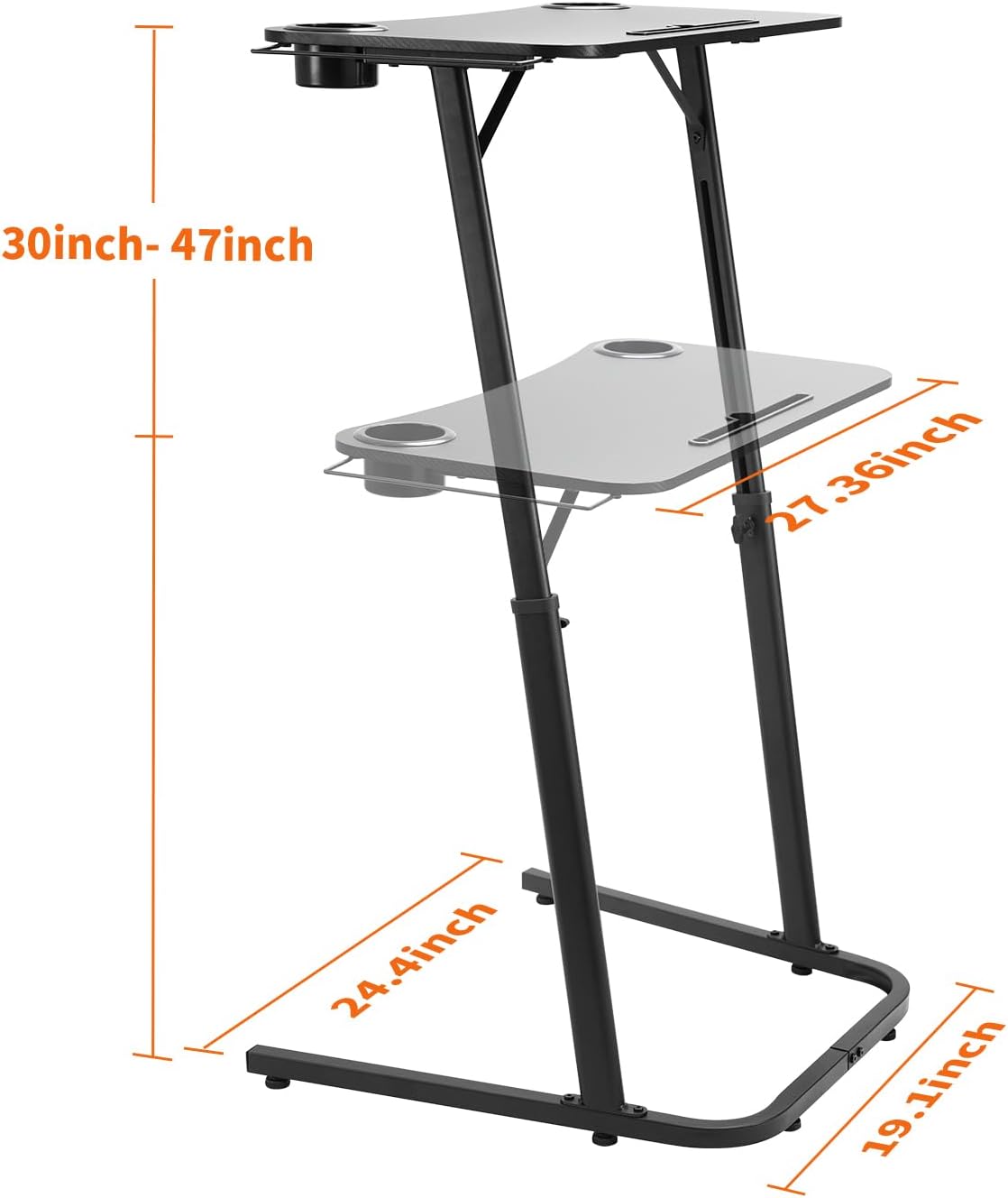 Treadmill Desk, Small Standing Desk for Walking Pad, 30-47 Inch Adjustable Height Walking Pad Stand for Treadmill, Portable Standing Table for Bike and Home Office Work - Black - Image 8