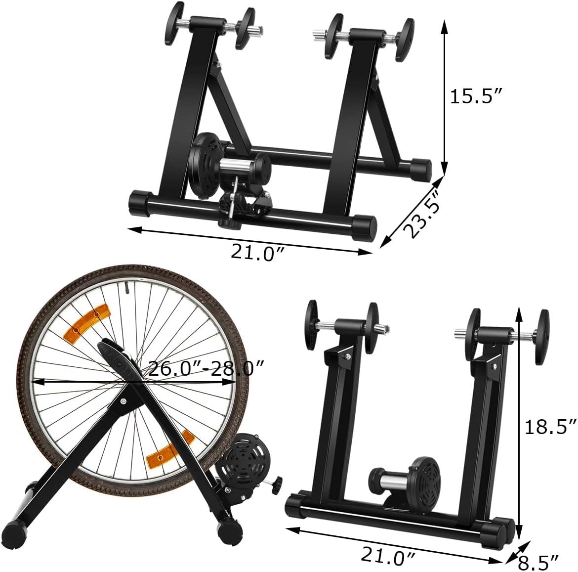 Bike Trainer Stand, Stationary Bike Stand for Indoor Riding, Steel Bicycle Exercise Magnetic Stand for 26-28” Wheels with Front Wheel Riser, Quick Release Folding Exercise Bike Stand Trainers - Image 6