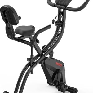 Folding Exercise Bike with Arm Resistance Bands, Magnetic Upright Indoor Cycling Bike Stationary for Home Gym & Cardio Workout
