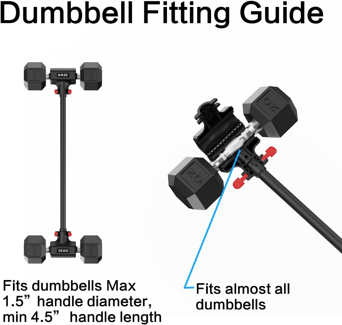 Dumbbell Converter by SEWD – Turn Dumbbells into Barbell Set – Adjustable Weights & Up to 220LB Capacity Barbell for Home Gym Full Body Workouts – Red - Image 2