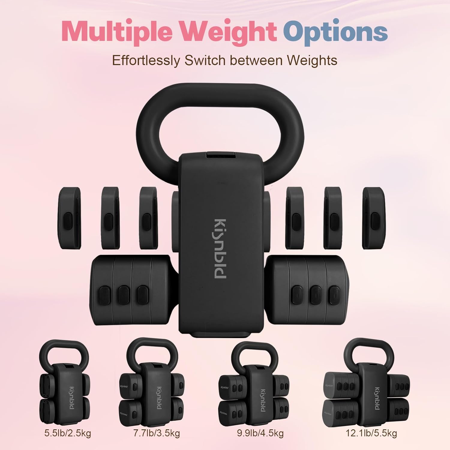 Adjustable Dumbbell Set of 2, 4 in 1 Free Weights Dumbbells Set for Women with Fast Adjustment, Each 2lb 3lb 4lb 5lb Hand Weights Set for Home Gym & Outdoor Exercise Training - Image 3