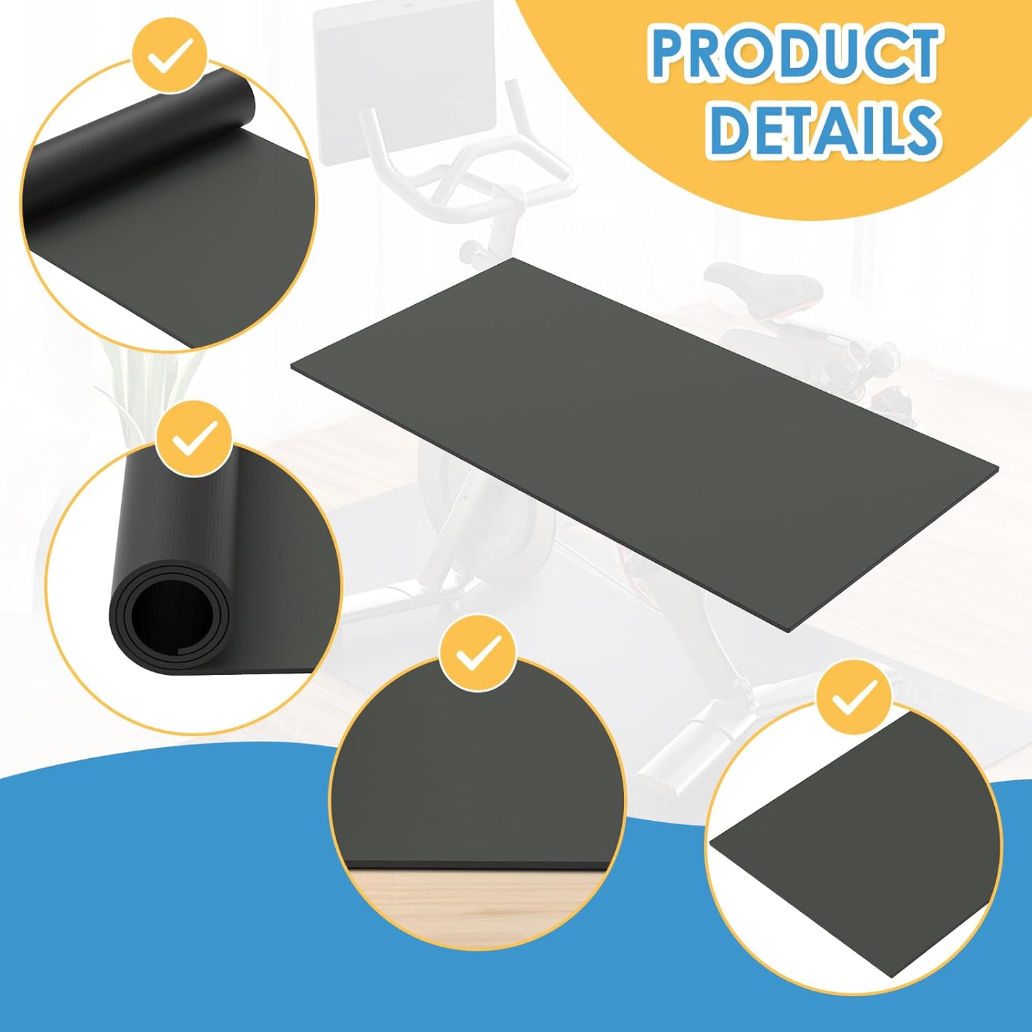 2PCS Exercise Bike Mat, Non-Slip Exercise Bike Mat for Floor for Rowing Machine and Stationary Spin Bike - Image 6