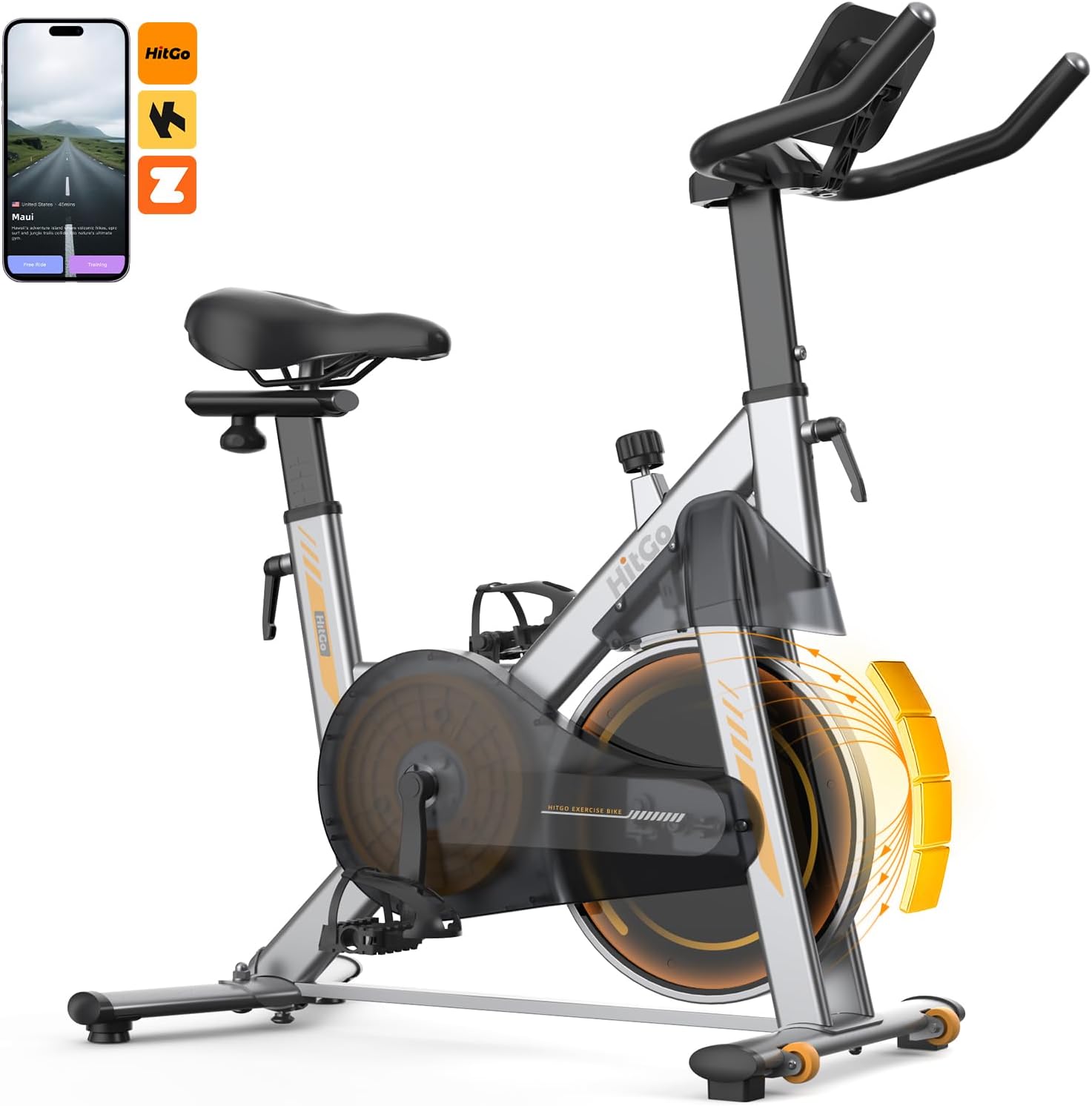 Stationary Exercise Bike with Magnetic Resistance & 3kg Cast Iron Flywheel, Quiet Indoor Cycle for Home Cardio Workout, App Connected Spin Bike, Max 265 LBS, Silver - Image 2