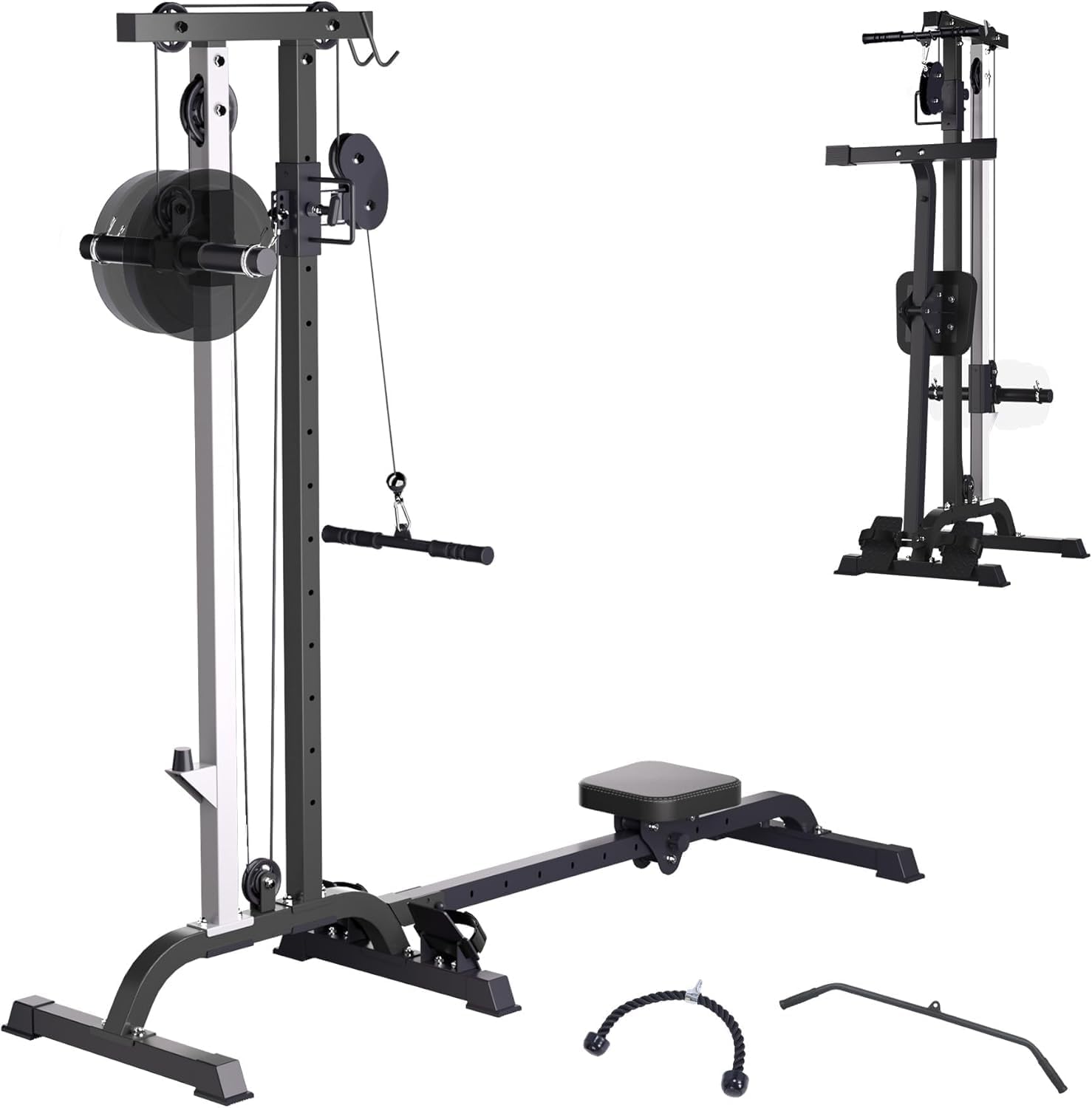 2 in 1 Rowing & Cable Machine Adjustable LAT Pull Down and Low Row Cable Machine with High and Low Pulley Stations, Multi-Function Compact Rowing Machine for Home Gym - Image 7