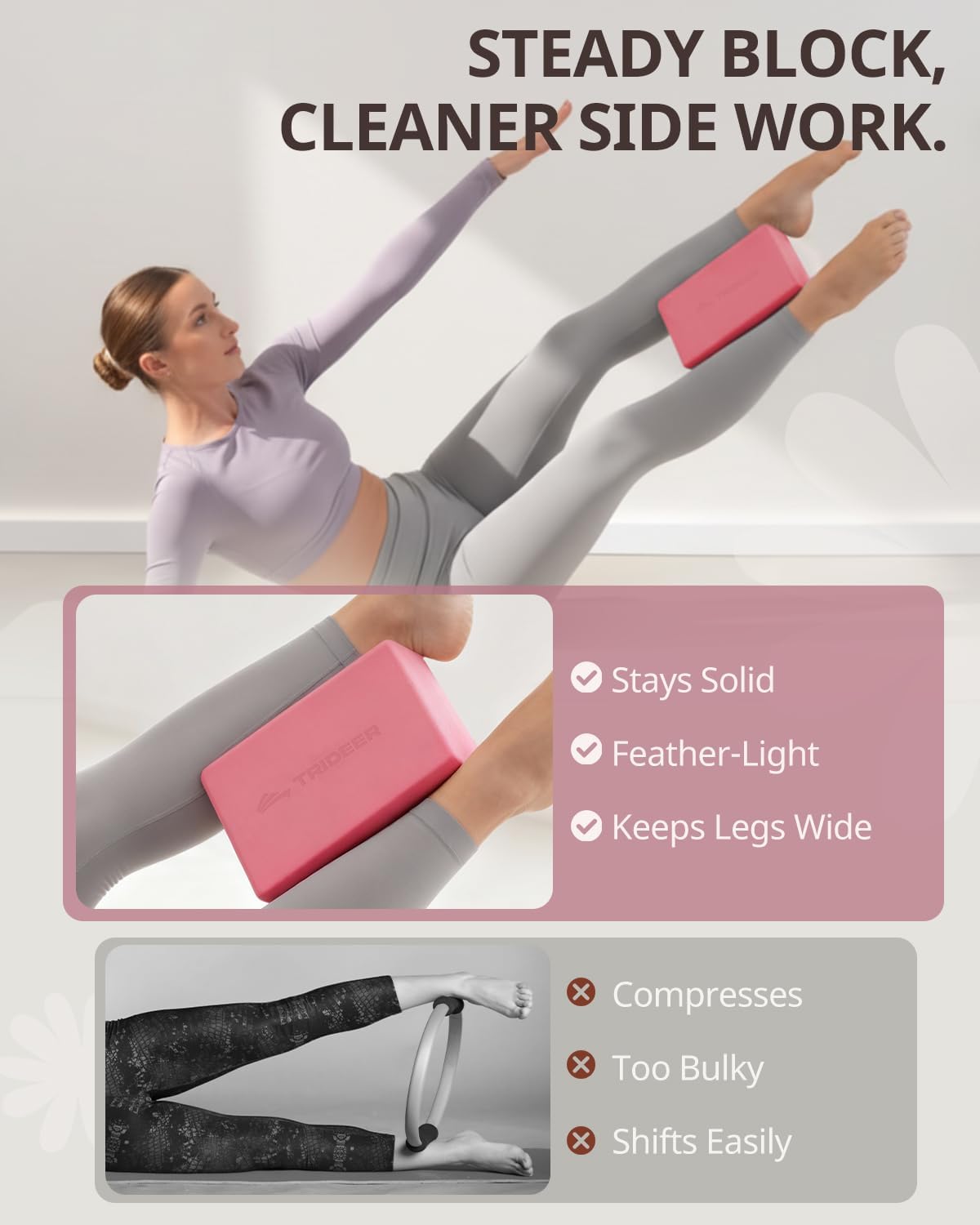 Trideer Yoga Blocks 2 Pack, Soft Non-Slip Foam Blocks with Beveled Edges for Alignment and Stretching in Yoga, Pilates, and Dance - Supportive, Lightweight, Odor Resistant, Latex-Free - Image 4