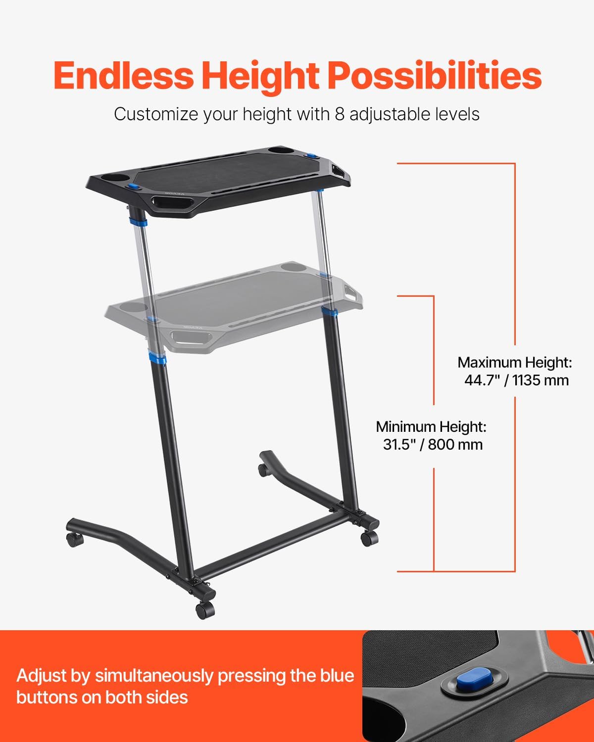 VEVOR Cycling Desk, Adjustable Bike Trainer & Treadmill Desk with Triangle Support, Non-Slip Multi-Slot Bike Trainer Fitness Desk with Handle Bar, Fit for Home Office Exercise - Image 5