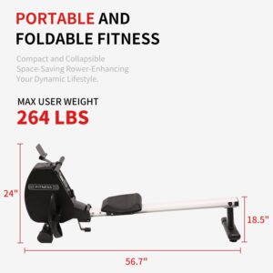 Foldable Rowing Machine for Total Body Workout, 264 LBS Capacity, Adjustable Resistance, Interactive Monitor, Home Fitness