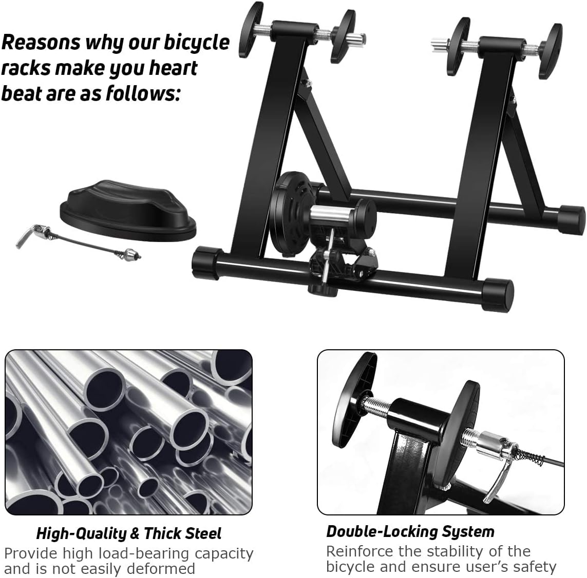 Bike Trainer Stand, Stationary Bike Stand for Indoor Riding, Steel Bicycle Exercise Magnetic Stand for 26-28” Wheels with Front Wheel Riser, Quick Release Folding Exercise Bike Stand Trainers - Image 4