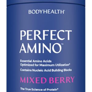 BodyHealth PerfectAmino Powder – BCAA and EAA Powder for Pre and Post Workout – Amino Acid Energy Drink for Men and Women to Support Lean Muscle and Recovery – Mixed Berry – 60 Servings