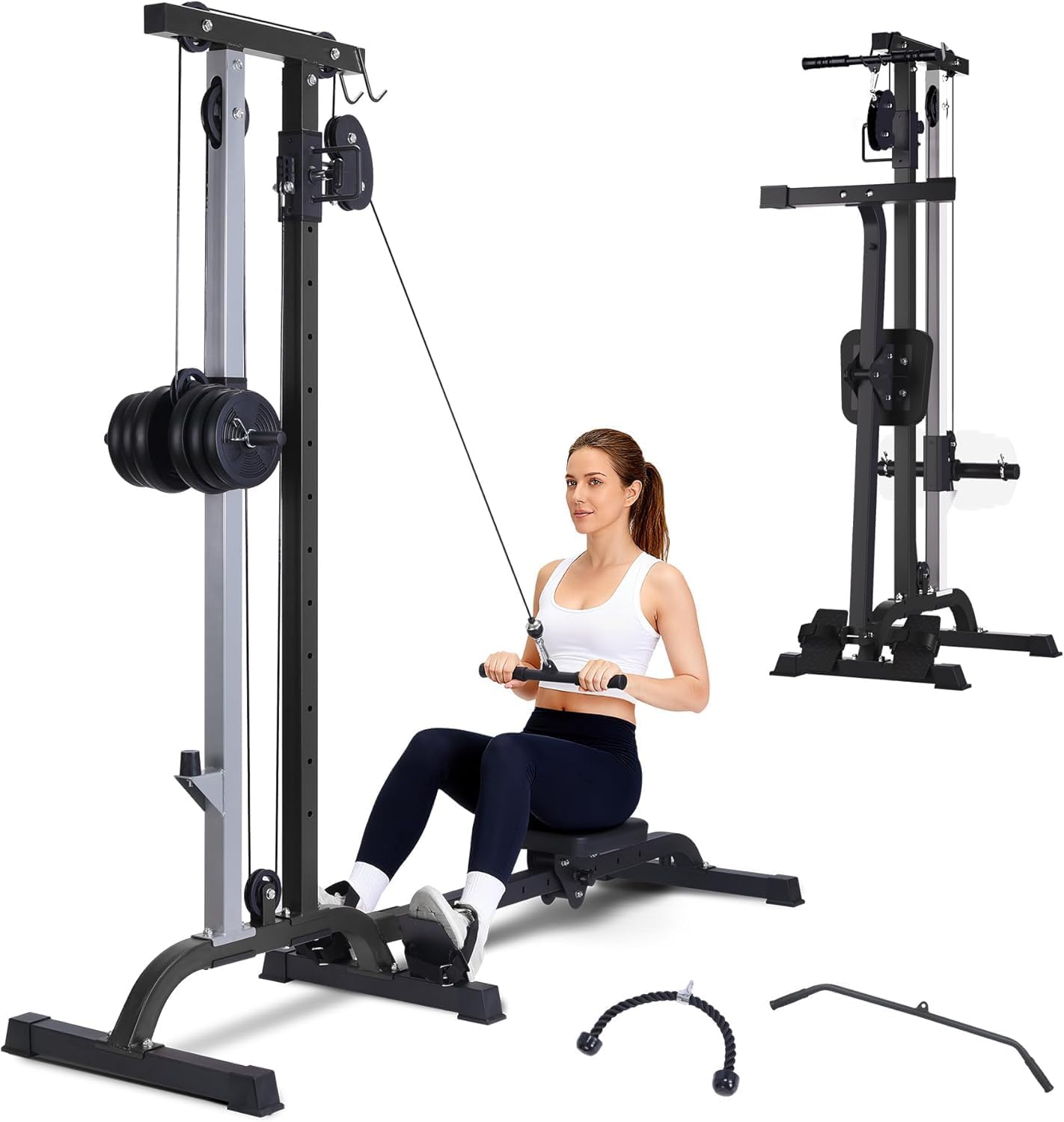2 in 1 Rowing & Cable Machine Adjustable LAT Pull Down and Low Row Cable Machine with High and Low Pulley Stations, Multi-Function Compact Rowing Machine for Home Gym - Image 5