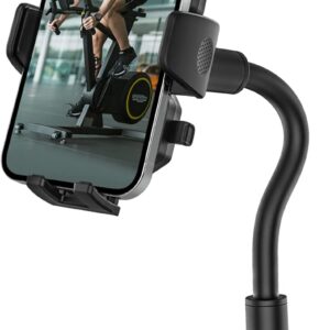 woleyi Gooseneck Spin Bike Phone Mount, Handlebar Clip Cell Phone Holder for Exercise Bicycle, Stationary Cycling, Stroller, Gym Treadmill for iPhone 17 Pro Max Air 16 15 14 13 12 and 4-7″ Smartphones