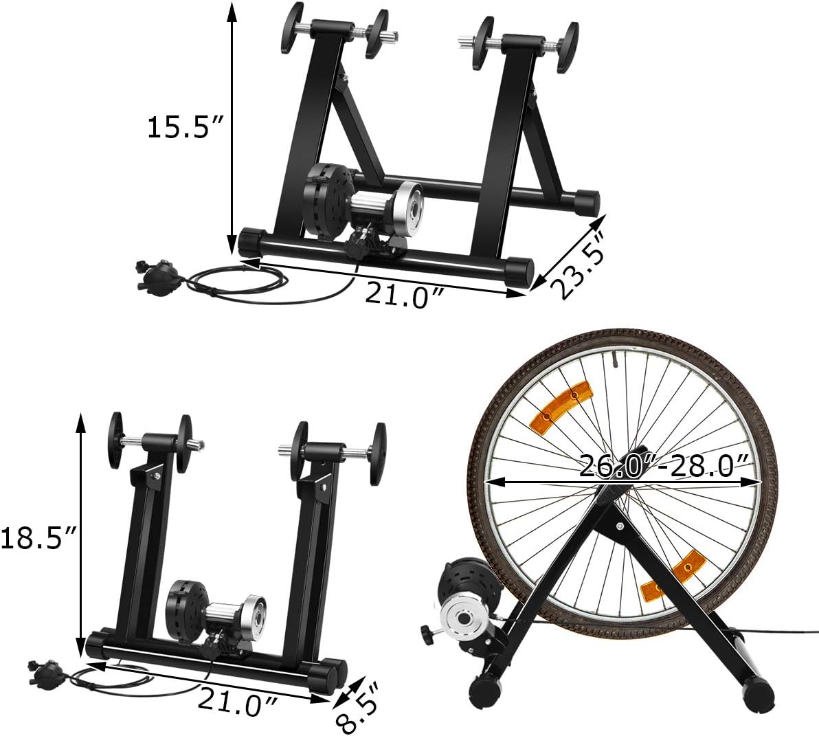 Goplus Bike Trainers for Indoor Riding, Folding Stationary Bike Stand with Magnetic Flywheel for Bicycle Cycling Training, 26’’ - 28’’ Wheels Road & Mountain Bikes - Image 6