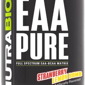 NutraBio – EAA Pure – 9 Amino Acids – Muscle Repair and Recovery, 30 Servings, Strawberry Lemon Bomb – Pre or Post Workout – All Day Recovery