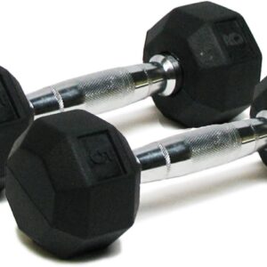 Dumbbells Hand Weights Set of 2 – Rubber Hex Chrome Handle Exercise & Fitness Dumbbell for Home Gym Equipment Workouts Strength Training Free Weights for Women, Men