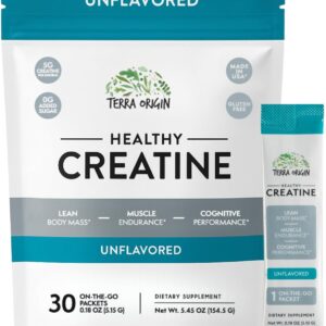 TERRA ORIGIN Healthy Creatine Micronized Monohydrate Powder | 30 Stick Packs | Support for Muscle and Cognitive Performance* | Supplement for Women and Men | Unflavored, Gluten Free, Zero Sugar