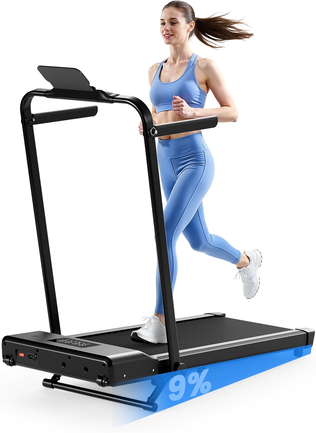 Walking Pad Treadmill with Incline and Handle Bar, 3.0 HP Foldable Treadmills 300LBS Capacity Folding Walking Pad 3 in 1 Under Desk Treadmill Remote Control with APP