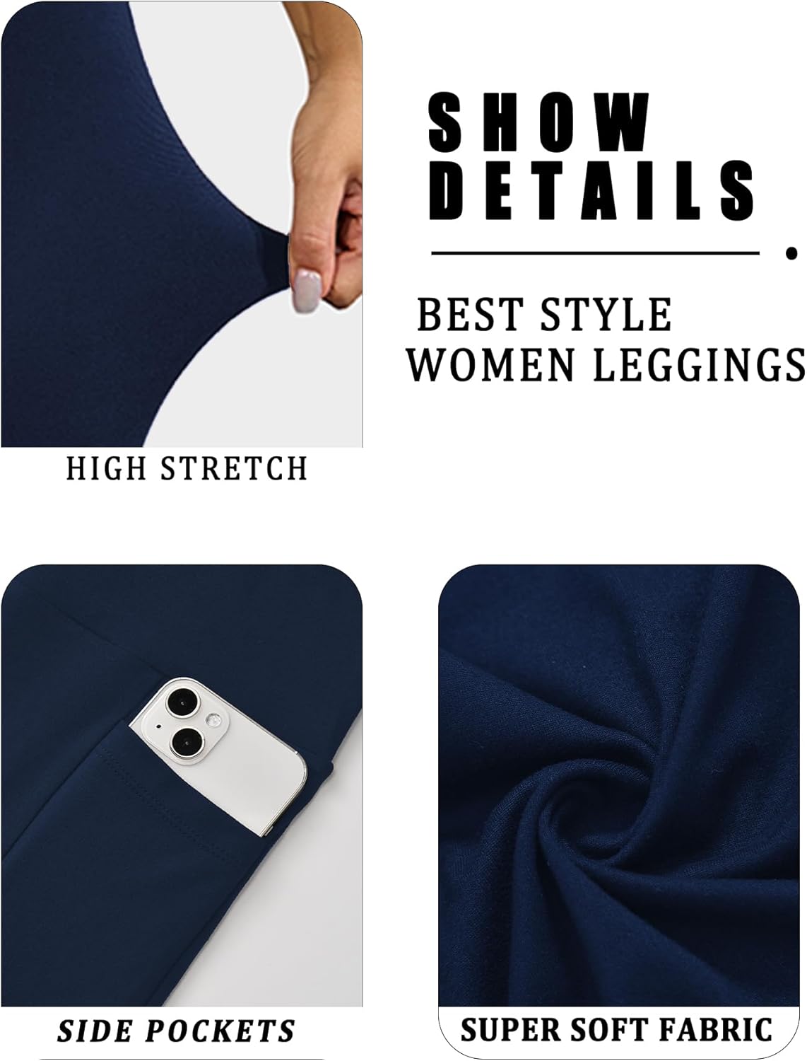 Buttery Soft Leggings with Pockets, High Waisted Tummy Control No See Through Workout Yoga Pants for Women - Image 3