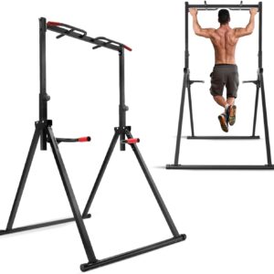 Foldable Power Tower Pull Up Bar, Free Standing Multi-function Power Tower Dip Station Adjustable Multifunction Workout Pull Up Tower Station Gym Strength Training Equipment 440 LBS Capacity