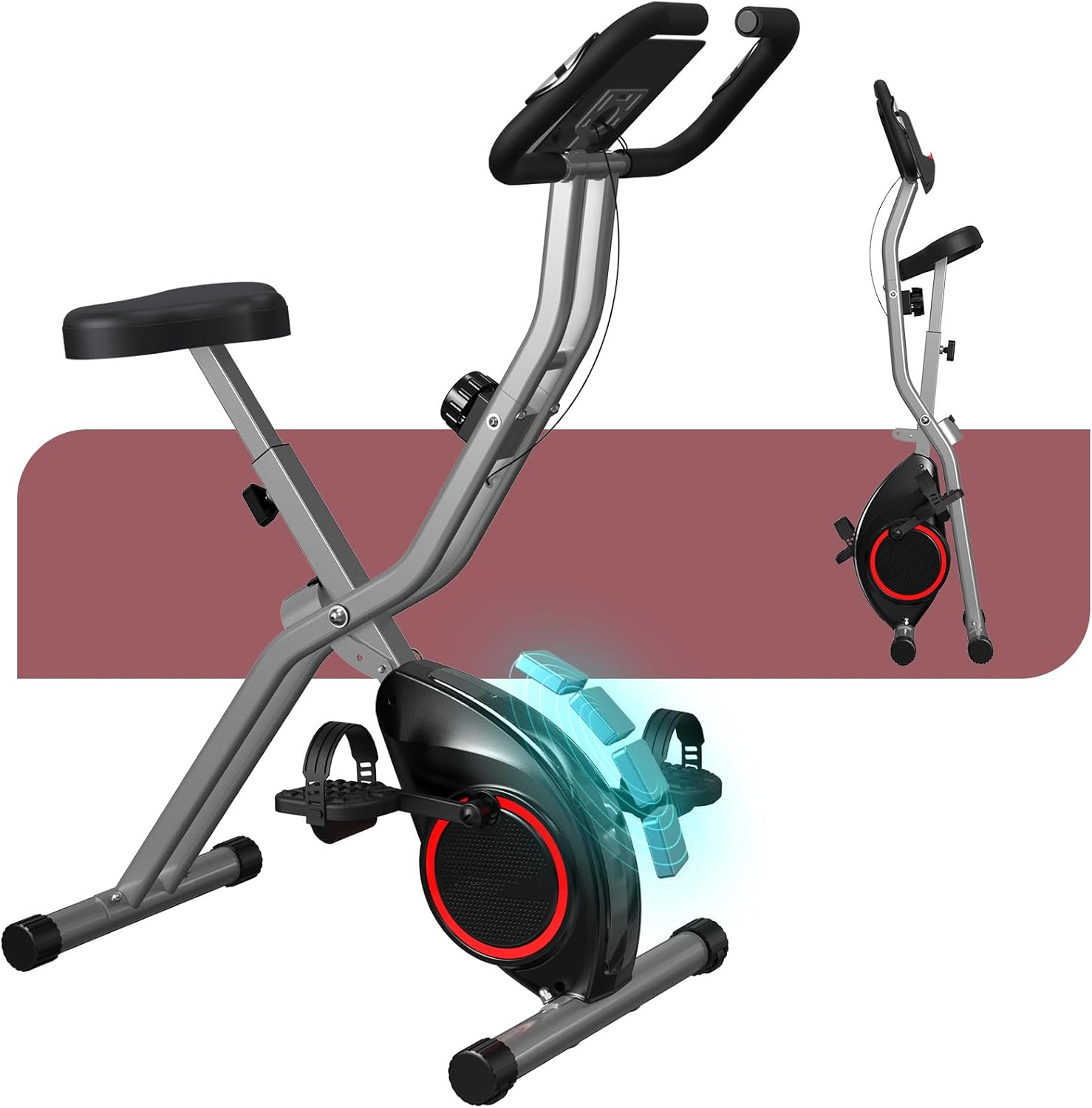 Indoor Exercise Bike for Seniors, 5 IN 1 Foldable Stationary Bike with Tri-Position Ride and 16-Level Magnetic Resistance, 300LBS Capacity, 5.5 LBS Flywheel, Designed for Home Workout 816