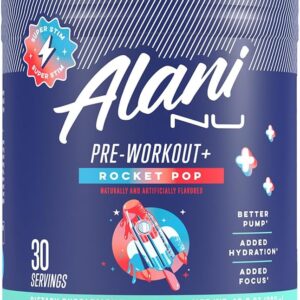 Alani Nu Pre Workout+ Powder Rocket POP, Extra Boost, Sugar Free, 300mg Caffeine, L-Theanine, Beta-Alanine, Citrulline, 30 Servings
