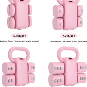 Adjustable Dumbbell Set of 2, 4 in 1 Free Weights for Women with Fast Adjustment, Home Gym & Outdoor Exercise Training, Includes 2.2lb 3.3lb 4.4lb 5.5lb Hand Weights, Compatible with Kettlebells