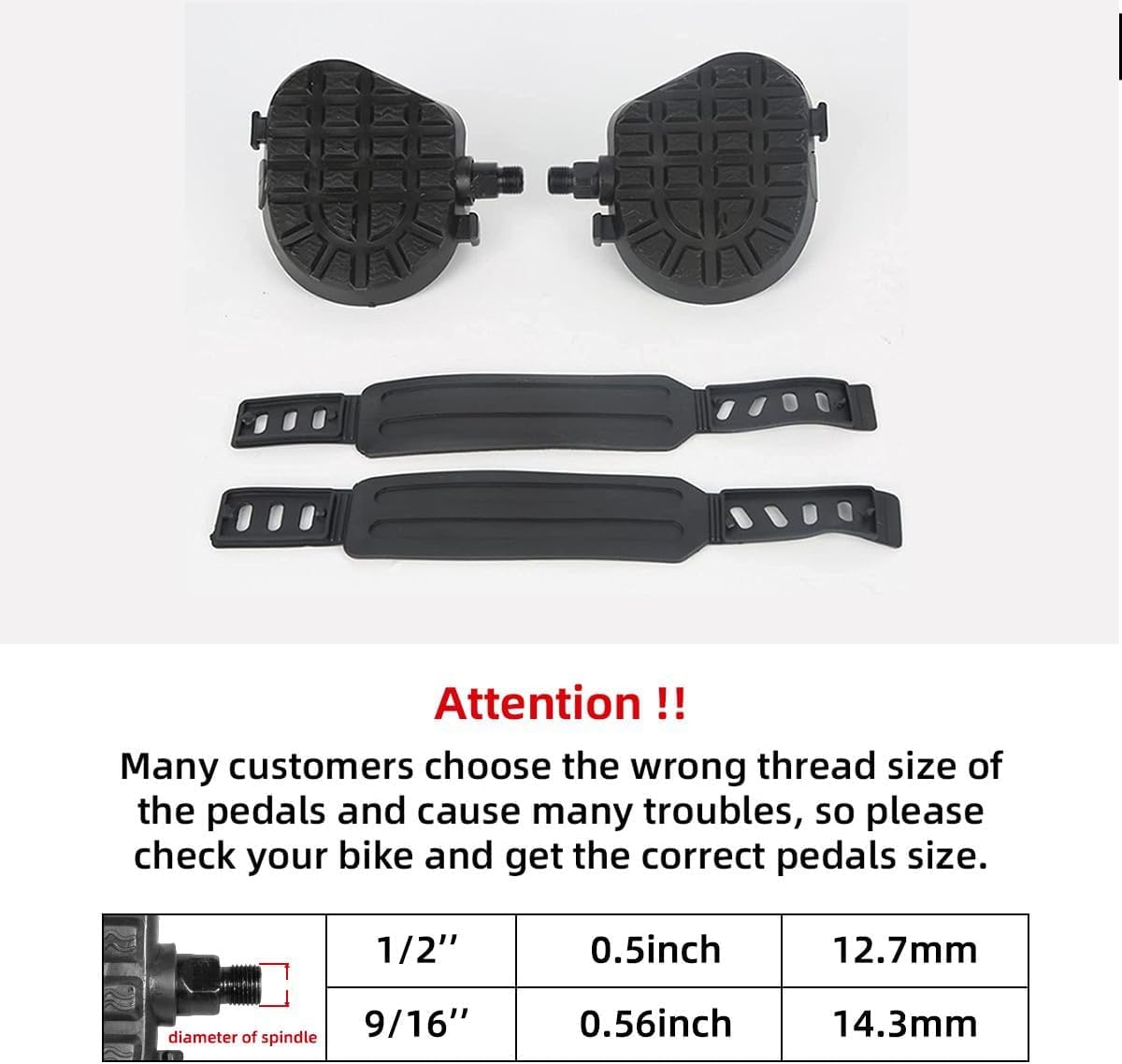 1/2 9/16Exercise Bike Pedals for Indoor Bike, Stationary Bike, Spin Bike, Gym Pedals with Toe Clips, 1 Pair - Image 5
