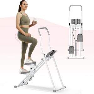 PAETA Foldable Stair Stepper for Home, 350LBs Quiet Stair Climber with LCD Monitor and Adjustable Handlebar – Cardio Exercise Machine at Home for Women