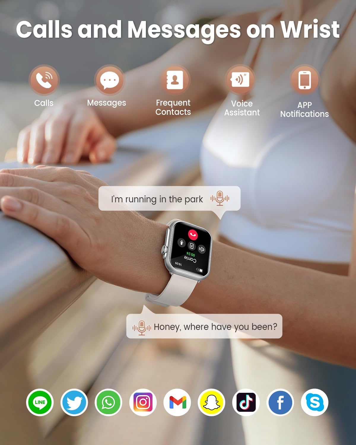 1.83" HD Smart Watch, 30 Days Battery Life, Sleep/Heart Rate/SpO2/Blood Pressure Monitor, Calls/Messages/Notifications, 5ATM 110+ Sports Modes Fitness Tracker Watch, for Women & Men/ Android & iPhone - Image 3