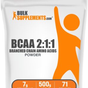 BulkSupplements.com BCAA 2:1:1 Powder – Branched Chain Amino Acids, BCAAs Amino Acids Powder – Unflavored & Gluten Free, 1g per Serving, 500g (1.1 lbs) (Pack of 1)