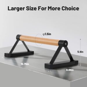 Parallettes Bars, 16 INCH Solid Wood Push Up Bars with Anti-Slip Grip for Calisthenics, Handstand, Floor Workouts, Sturdy Metal Bracket Supports Up to 600 lbs for Home Gym, CrossFit & Fitness Training