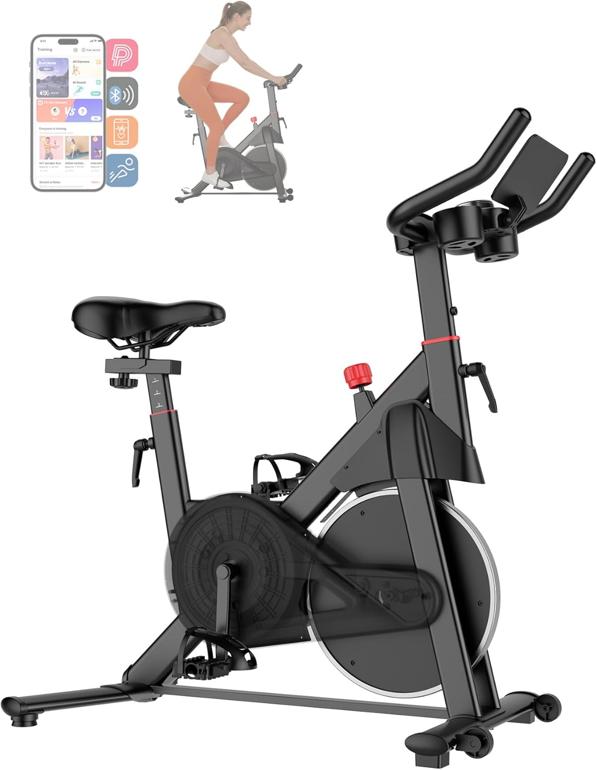 Superun Exercise Bike, Stationary Bikes for Home with 300LBS Weight Capacity, Low Noise Spin Bike Indoor Cycling for Home Gym, LCD Display and Cup Holder