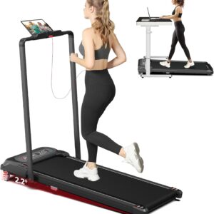 SubSun 2 in 1 Folding Treadmill, Walking Pad with Handle Bar, Under Desk Treadmill with 265 Lbs Capacity for Office, Remote Control