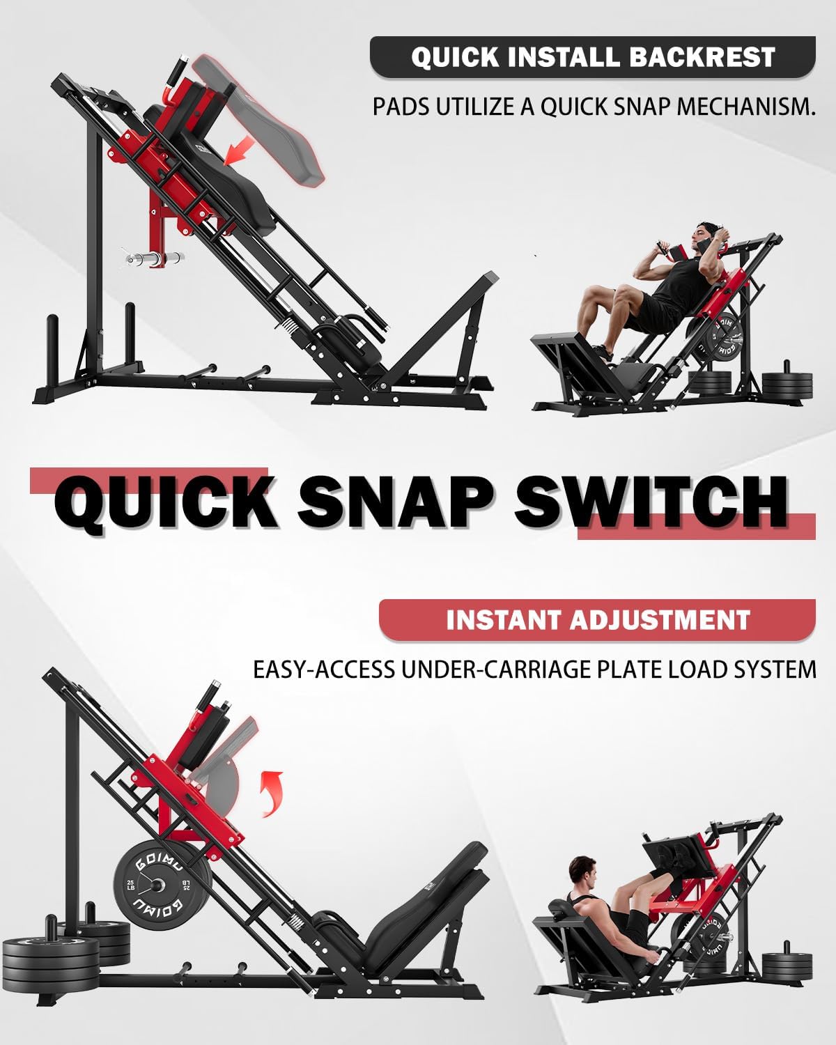 Leg Press Hack Squat Machine with Back Support Cushion, 3 in 1 Adjustable Leg Press Machine with Quad Track Roller System, Hack Squat Machine - Image 4