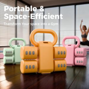 2-in-1 Adjustable Dumbbell Set for Women – 4 Levels (2.2lbs to 12.1lbs) – Home Gym Weights for Women at Home – Fitness Dumbbells