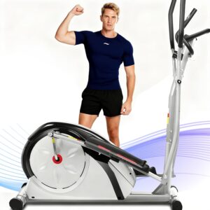ANCHEER Elliptical Exercise Machine,Hyper-Quiet Magnetic Elliptical Machine for Home,Elliptical Training Machines with 500LBS Multiple Gears Resistance,5KG Flywheel,Pulse Sensor,15.5IN Stride