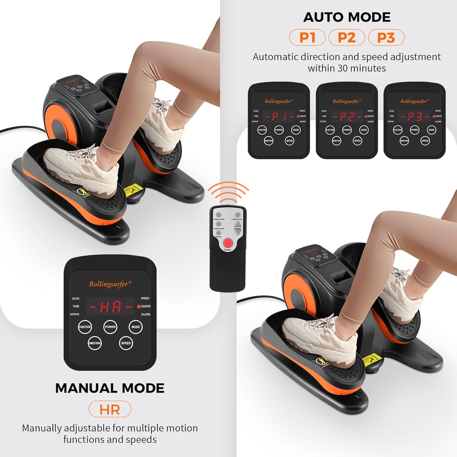 Under Desk Elliptical Machine, Electric Leg Exerciser for Seniors, Compact Seated Pedal Exerciser, Portable Elliptical Trainer with Remote and Non-Slip Pedals for Teens Adults - Image 3