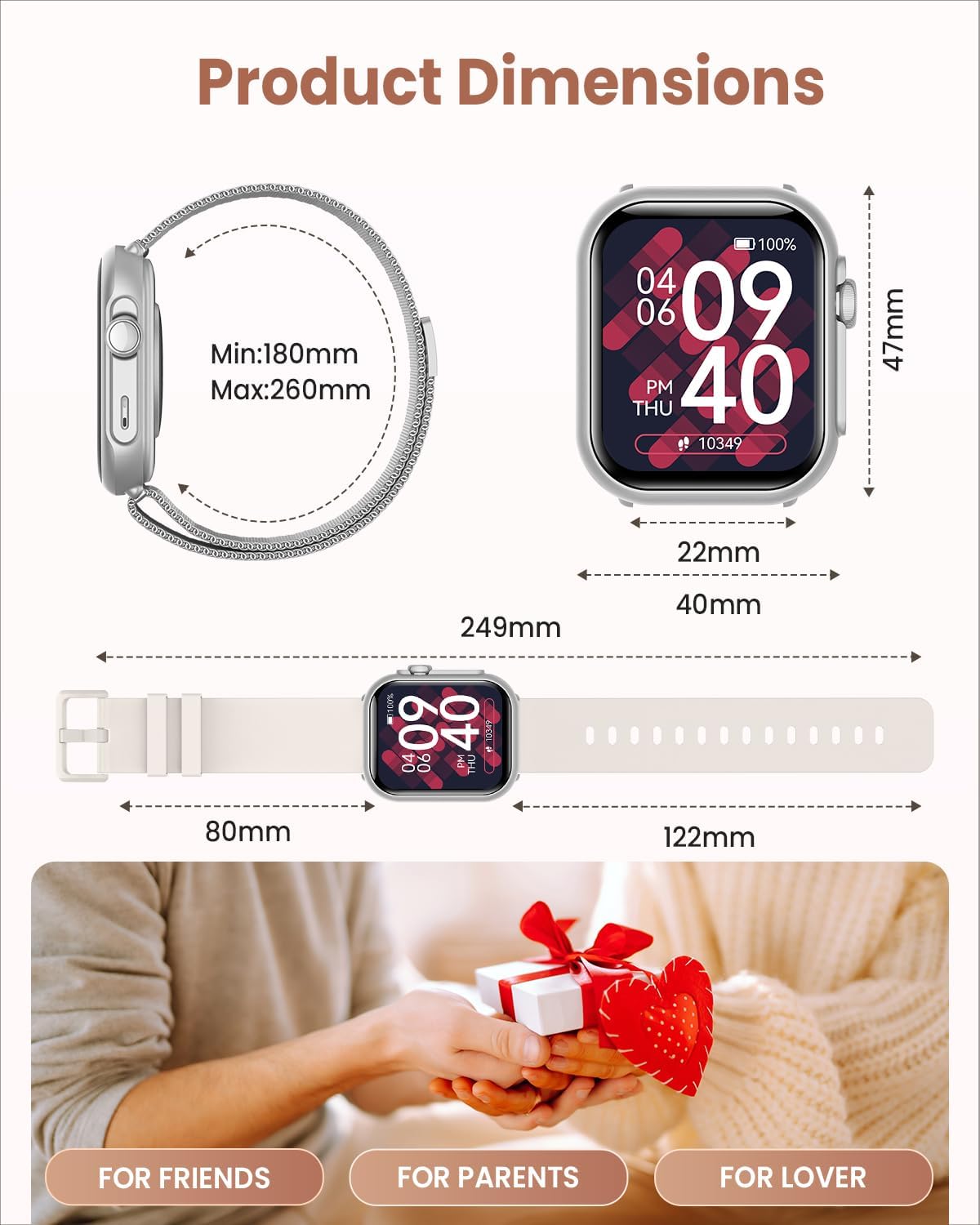 1.83" HD Smart Watch, 30 Days Battery Life, Sleep/Heart Rate/SpO2/Blood Pressure Monitor, Calls/Messages/Notifications, 5ATM 110+ Sports Modes Fitness Tracker Watch, for Women & Men/ Android & iPhone - Image 8