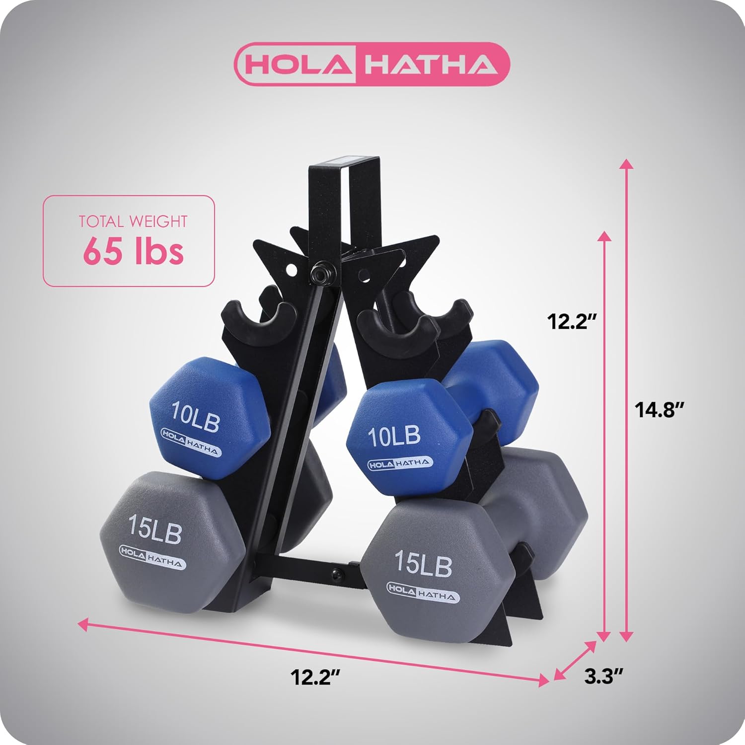 HolaHatha 2, 3, 5, 8, and 10 Pound Neoprene Dumbbell Free Hand Weight Set with Rack, Ideal for Home Exercises to Gain Tone and Definition, Pastel - Image 3