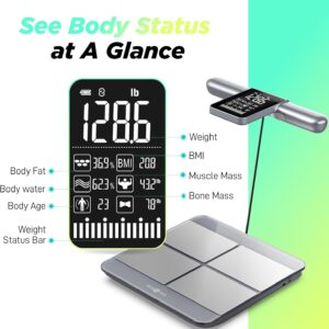 RunStar Scale for Body Weight and Fat Percentage, 8-Electrodes Precision Digital Smart Scale for BMI 28 Body Composition Measurement, Silver Bathroom Smart Scales with Large Display