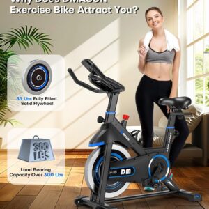 Exercise Bike, DMASUN Classic Brake Pad Stationary Bike for Home with 300 LBS Capacity, Indoor Bike with Comfortable Seat Cushion, Digital Display with Pulse