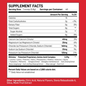 Oh!mino BCAAs + EAAs, All 9 Essential Amino Acids for Muscle Growth & Recovery, Tropical Flavor, Stimulant-Free, Sugar-Free Pre/Intra Post Workout Supplement, Non-GMO