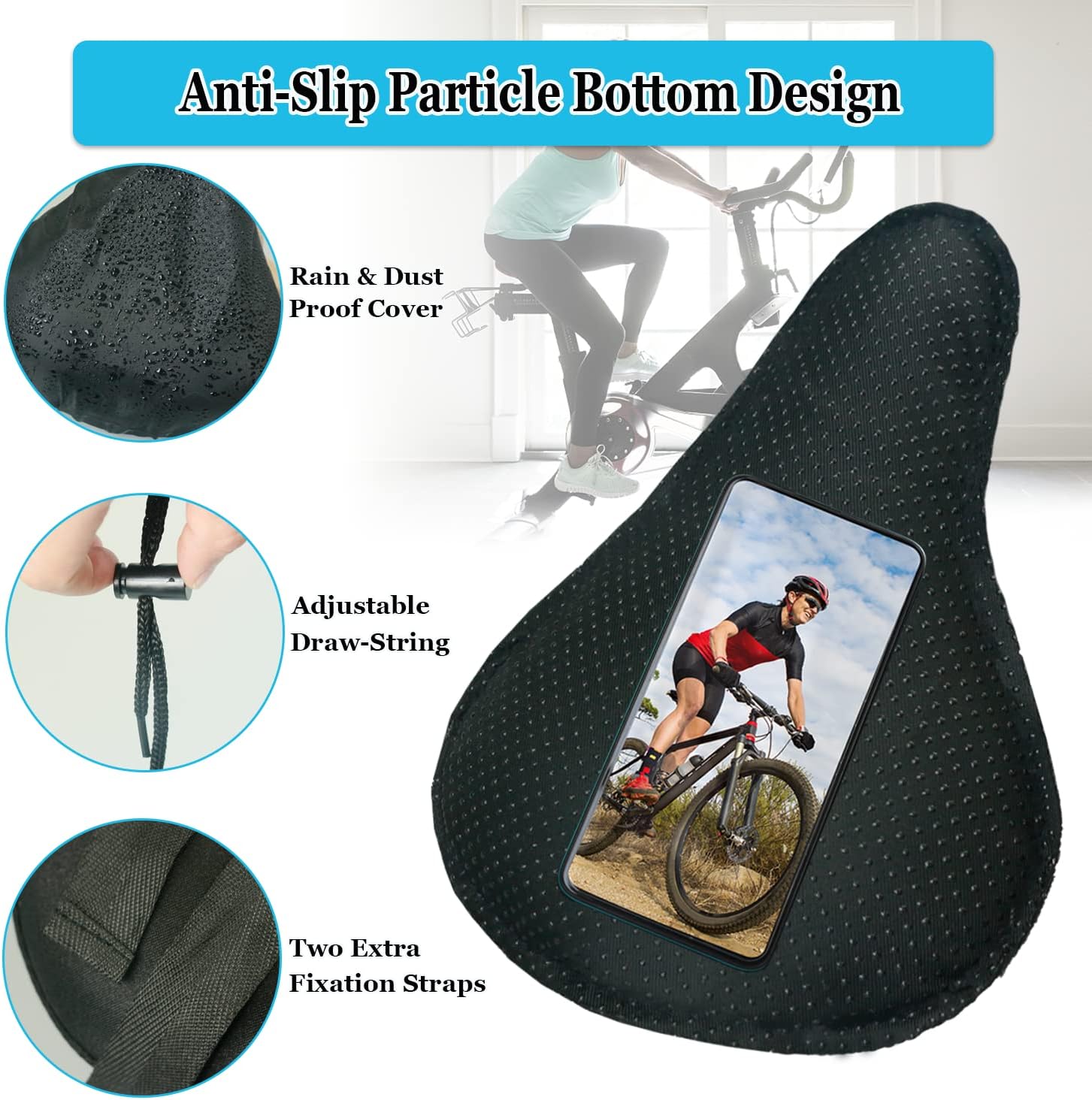 Gel Bike Seat Cover Padded Bicycle Saddle Covers for Women & Men, Most Comfortable Exercise Bike Seat Cushion Cover, Soft for Spin Indoor Outdoor Cycling Class Mountain Stationary Bikes - Image 5
