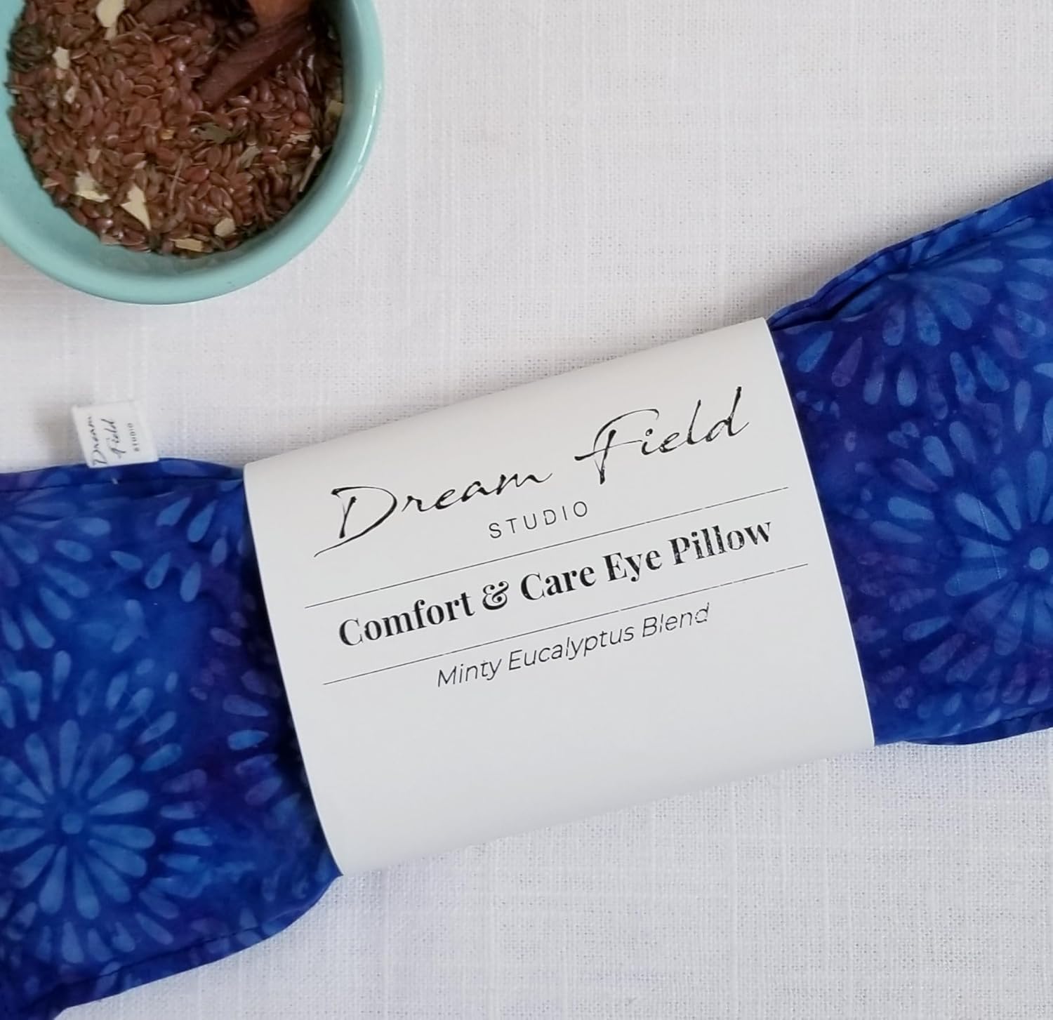 Eucalyptus Eye Pillow - Hot or Cold Use - Handmade Weighted Bag, 4" x 10" Size, Sinus and Migraine, Relaxation - Deep Blue Batik - Image 4