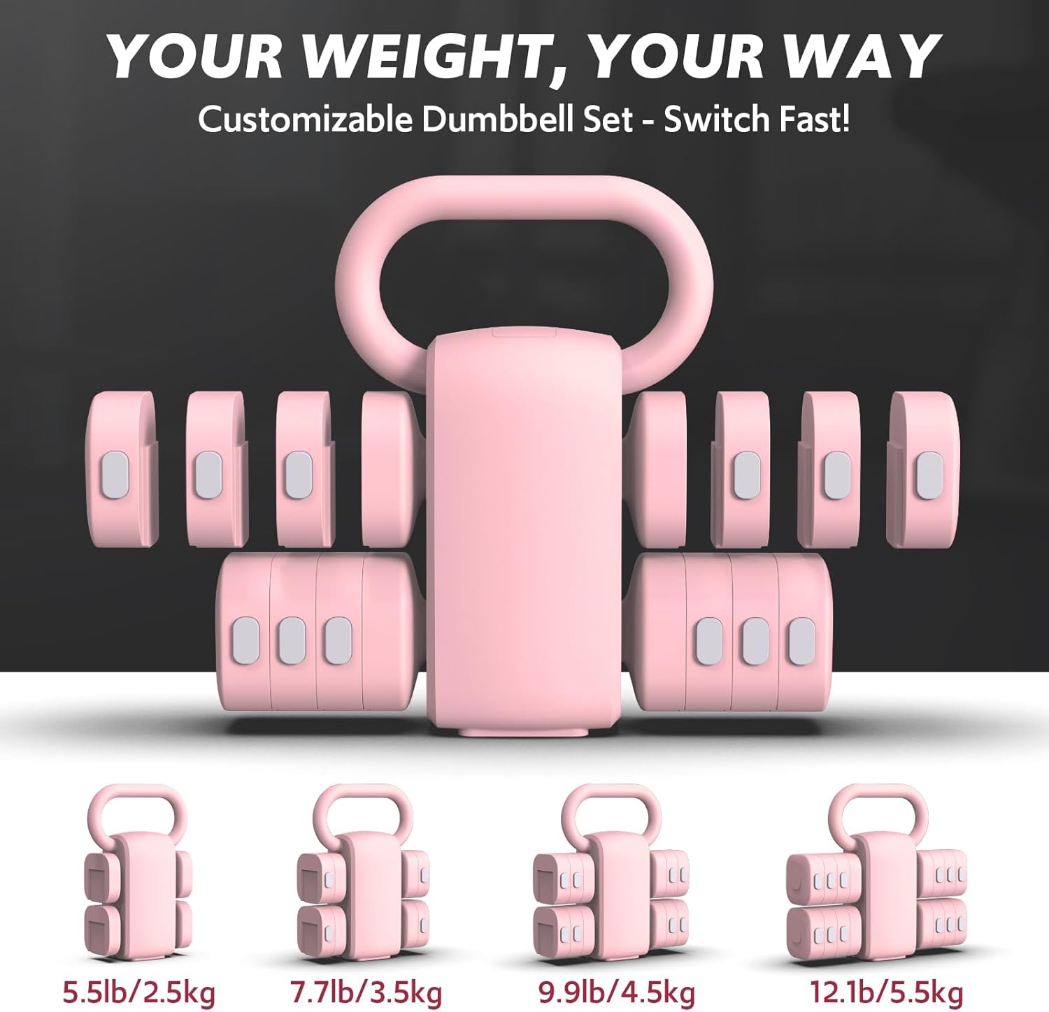Adjustable Dumbbell Set of 2, 4 in 1 Free Weights Dumbbells Set for Women with Fast Adjustment, Each 2lb 3lb 4lb 5lb Hand Weights Set for Home Gym & Outdoor Exercise Training - Image 3
