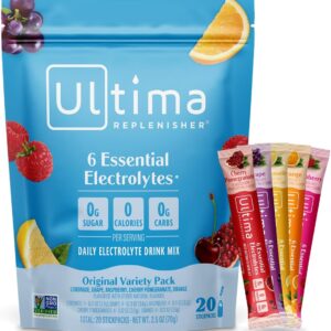 Ultima Replenisher Daily Electrolyte Powder Drink Mix – Sugar Free – Original Variety, 20 Stickpacks – Hydration Packets with 6 Electrolytes and Minerals – Keto Friendly, Vegan, Non-GMO