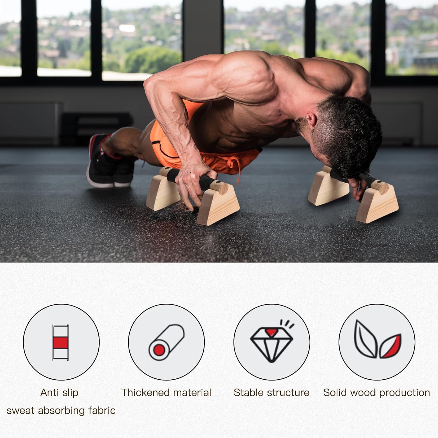 1 Pair Wooden Push Up Bar,For Home Parallettes Bars,Calisthenics Bars,For Fitness Handstand Training, Push-up Handles. - Image 5