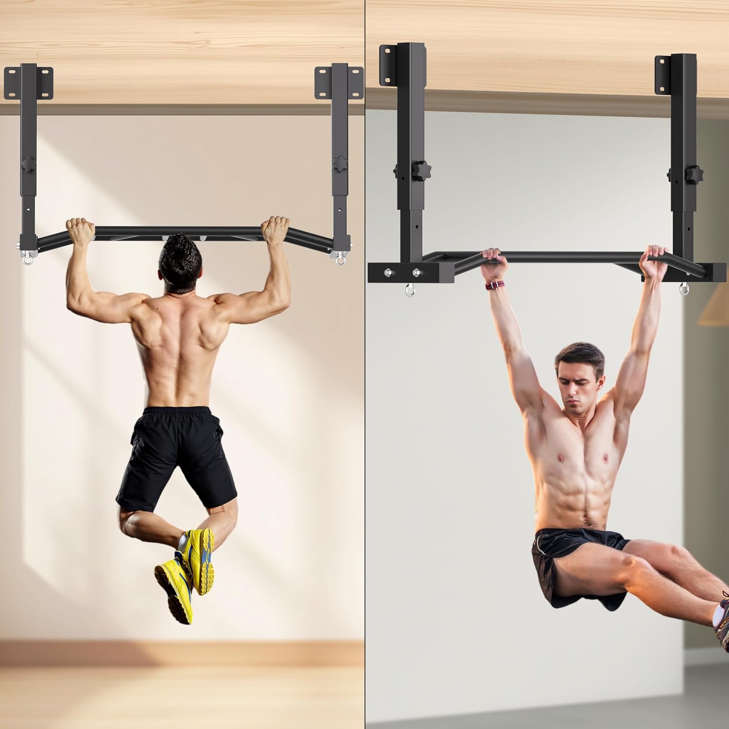 48" Joist Mounted Pull Up Bar, 600LBS Heavy Duty Multi Grip Ceiling Mount Chin Up Bar, Ceiling Beam for Home Gym/Garage/Basement with 5-Height Adjustable& Round Anchors, Easy to Install - Image 7