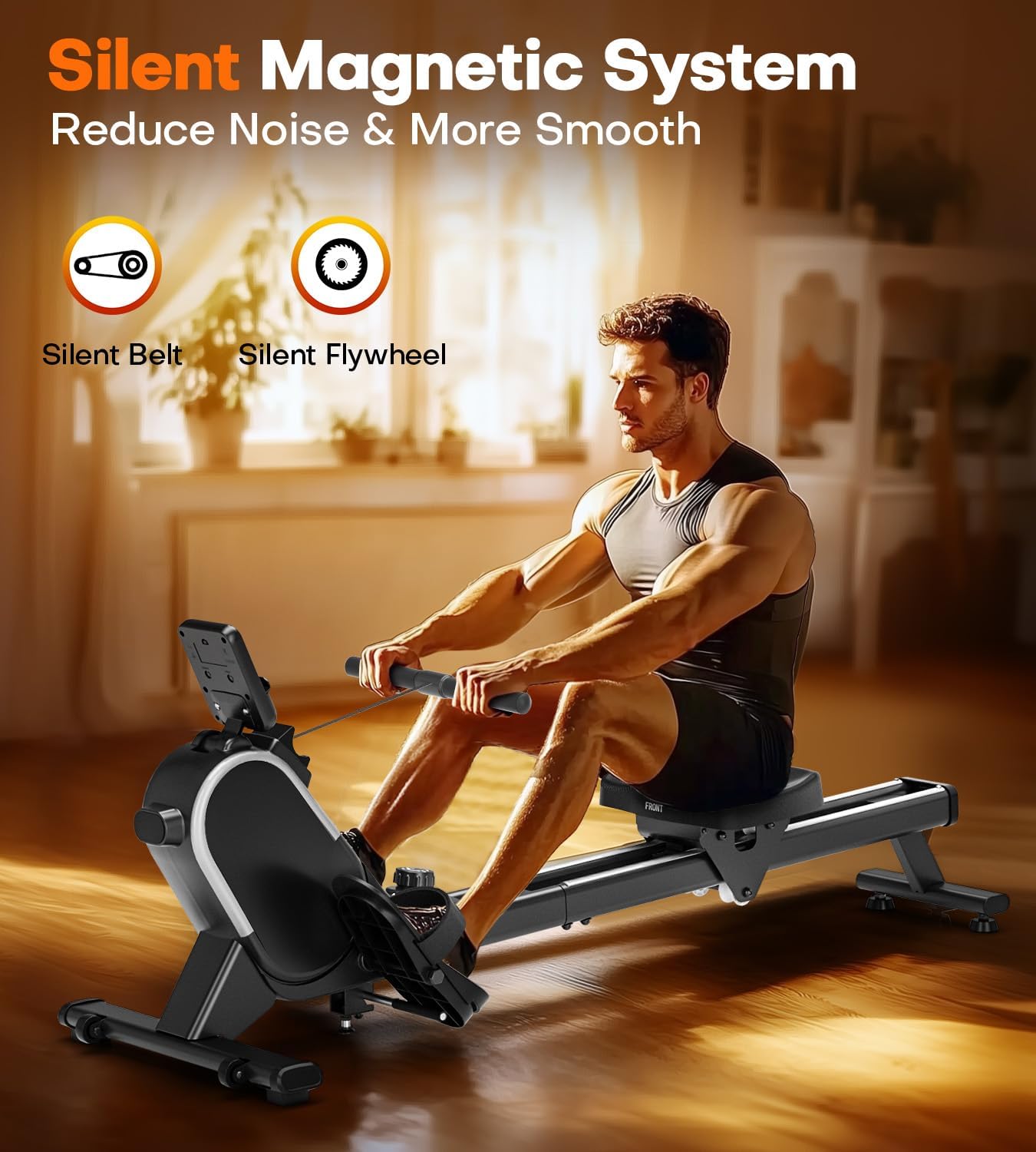Rowing Machines for Home, 16/32-Level Adjustable Resistance, Magnetic Rowing Machine with App Supported, 350/400 LB Weight Capacity, Upgraded Dual Slide Rails with LCD Data Display Screen - Image 5