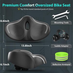 Oversizd Bike Seat, Noseless Wide Bicycle Seats for Comfort Men & Wowen, Extra Large Exercise Bike Seats Cushion Fits Peloton Spin, Comfortable Saddle with Soft Memory Foam Padded