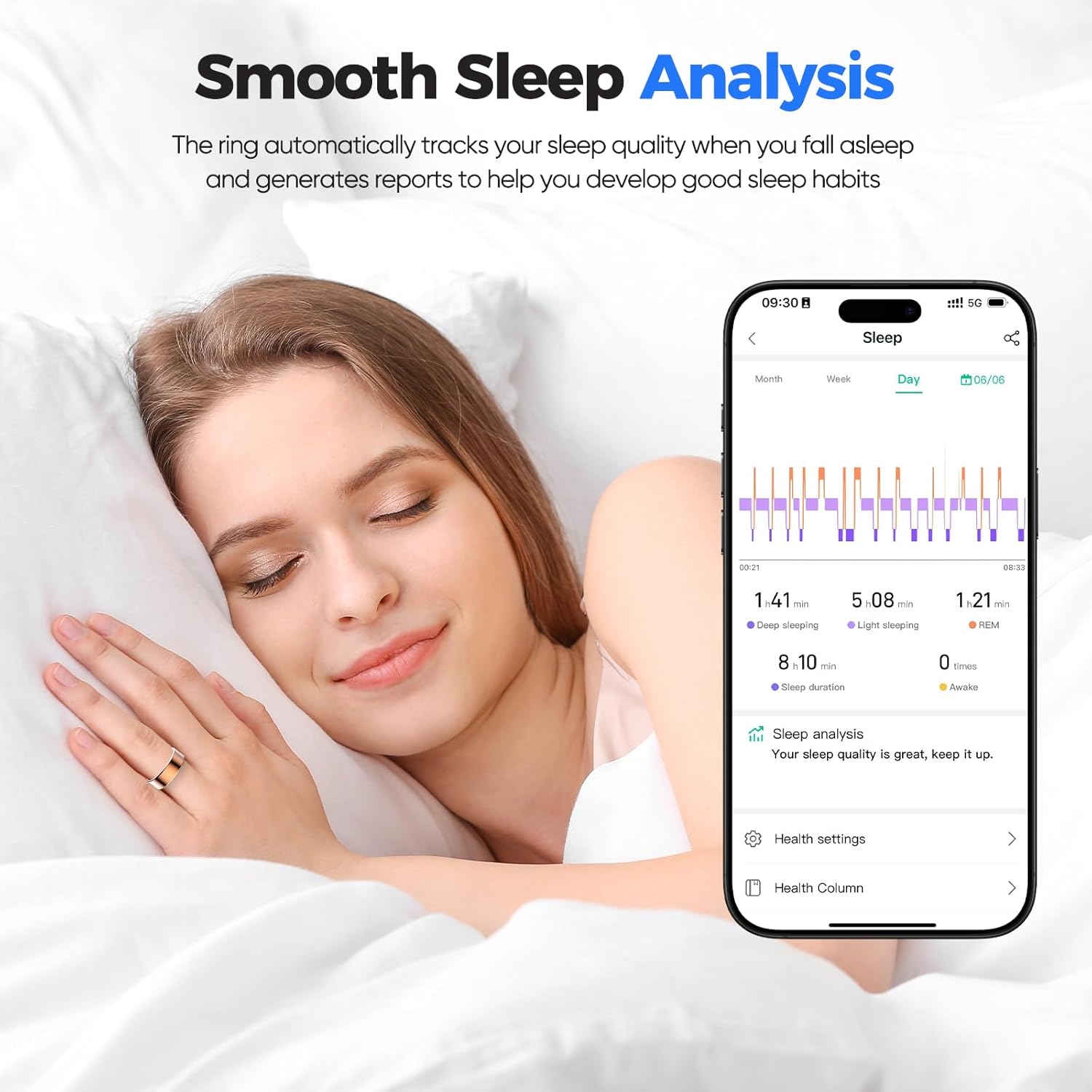 Smart Ring with Sleep Apnea Monitoring, No APP Subscription, 10-Day Battery Life, Stress/Heart Rate/Women's Health Tracker, Android & iOS Compatible (Black, 8) - Image 7